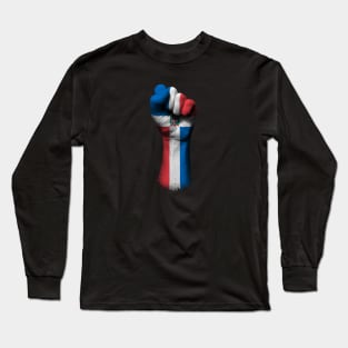 Flag of Dominican Republic on a Raised Clenched Fist Long Sleeve T-Shirt